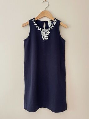 CREWCUTS NWT Navy Jeweled Neckline Crystal Embellished Shift Dress